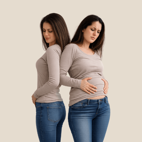 Mulher com a barriga inchada tentando entender o que pode ser a causa do inchaço